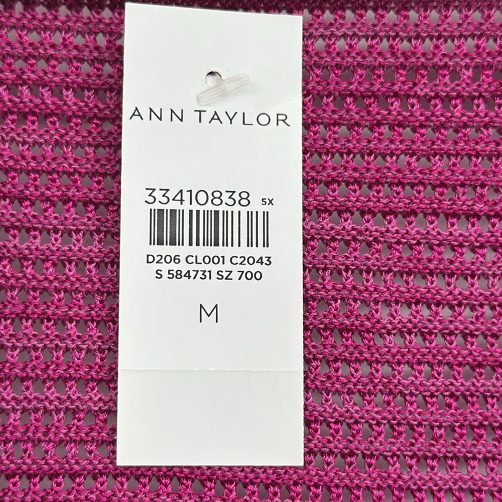 Ann Taylor NWT Open Mesh Cardigan Magenta Pink Size Medium - Picture 4 of 10